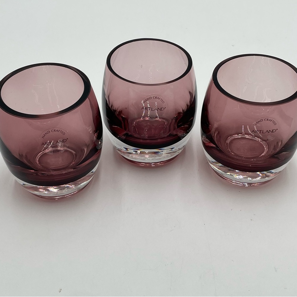 Artland Blown Glass Votive Tea Light Candle Holders Heavy Purple 3 Piece